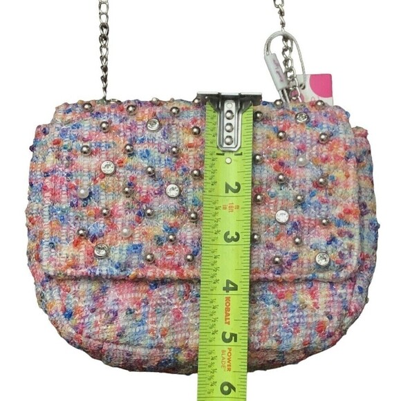 BARI Lynn Tweed Rainbow Jeweled Chain Strap Clutch Bag Chic Purse - Picture 7 of 8